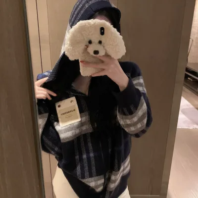 Burberry Jacka replika lyx super klon Blå Läder Ull Pläd