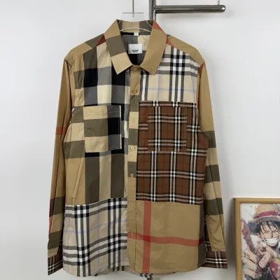 Burberry Long Sleeve Replica Lyx Khaki Polyester Spandex Patchwork Pläd