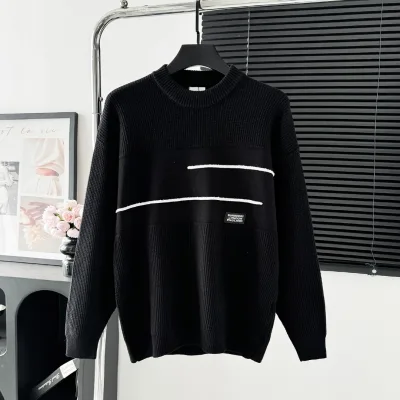Burberry skjorta replika lyx svart stickad logo tröja Tyg passform