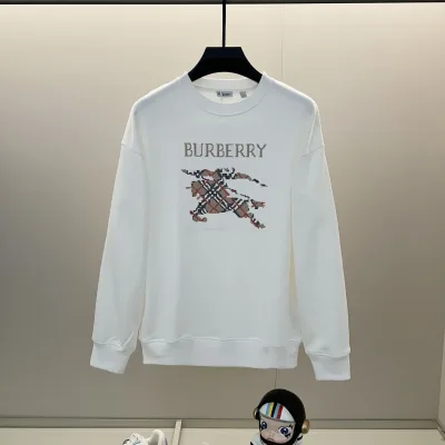 Burberry Sweatshirt replika lyxig svart vit bomullslogotyp broderad rund