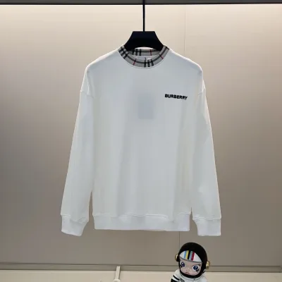 Burberry Sweatshirt replika lyx Svart Vit bomull Pläd broderad krage