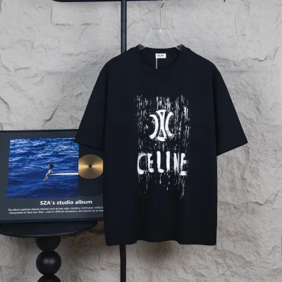 Celine Short Sleeve Replica Luxury 1:1 Logo Washed Fabric Special