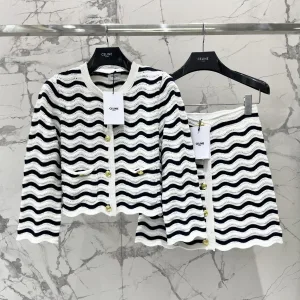 Celine Kvinnor Jacka replika lyx Stickad bomull Striped Stripe Is
