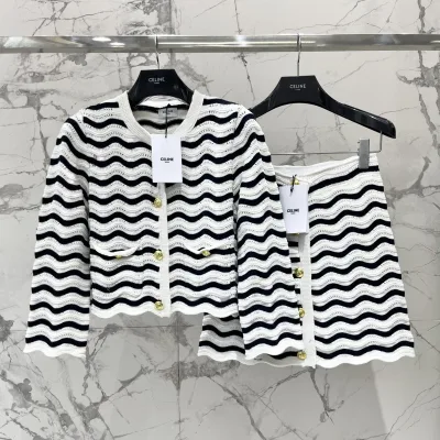 Celine Kvinnor Jacka replika lyx Stickad bomull Striped Stripe Is