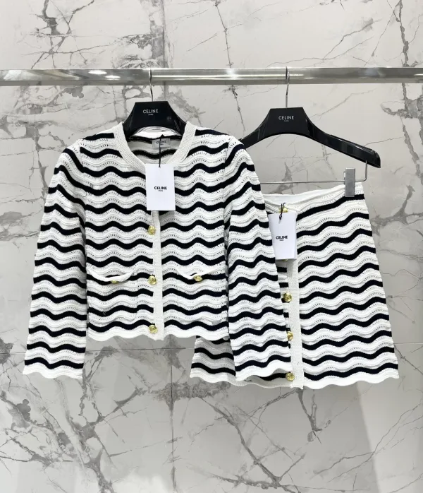 Celine Kvinnor Jacka replika lyx Stickad bomull Striped Stripe Is