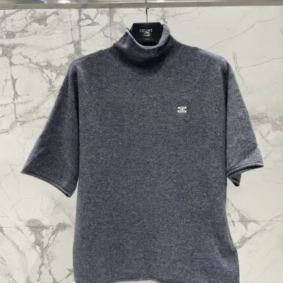 Celine Kvinnor Långärmad replika lyx Stickad Broderad Logotyp Ännu