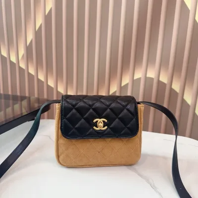 Chanel Umhängetasche Replik Luxus Schwarz Gold Satin Vintage Schule