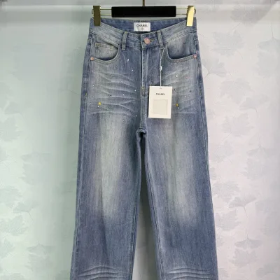 Chanel Kvinnor Byxor replika lyx Denim Heart Star Tidig höst