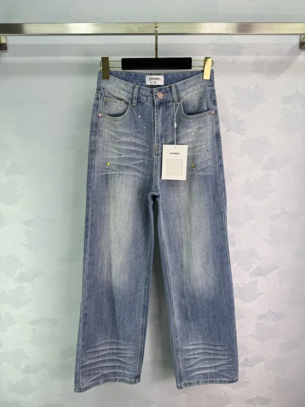 Chanel Kvinnor Byxor replika lyx Denim Heart Star Tidig höst
