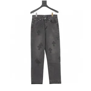 Chrome Hearts Jeans replika lyx 1:1 Svart Silver Läder Denim