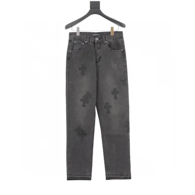 Chrome Hearts Jeans replika lyx 1:1 Svart Silver Läder Denim