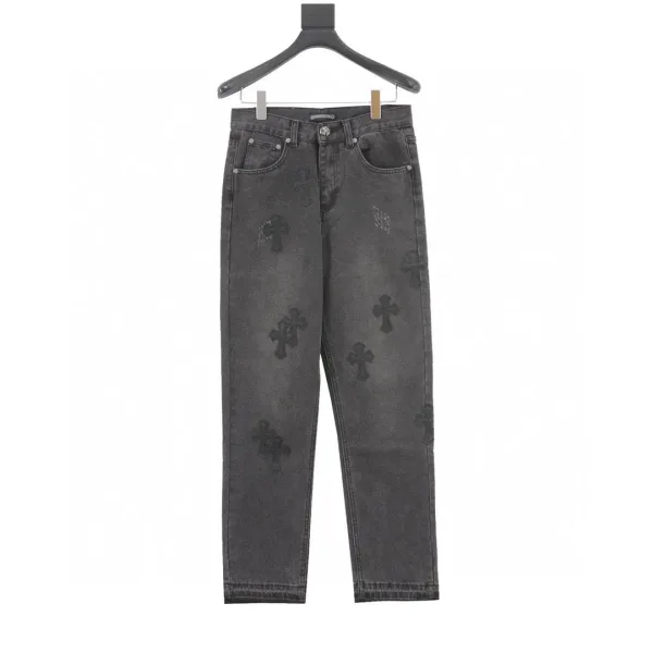 Chrome Hearts Jeans replika lyx 1:1 Svart Silver Läder Denim