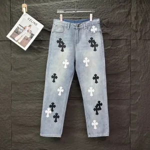Chrome Hearts Jeans replica lyx 1:1 Black White Leather Washed