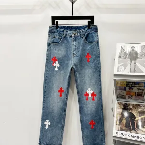 Chrome Hearts Jeans replika lyx 1:1 Läder Fårskinn tvättat Is