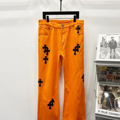 Chrome Hearts Jeans replika lyx 1:1 Orange Cotton Denim Washed