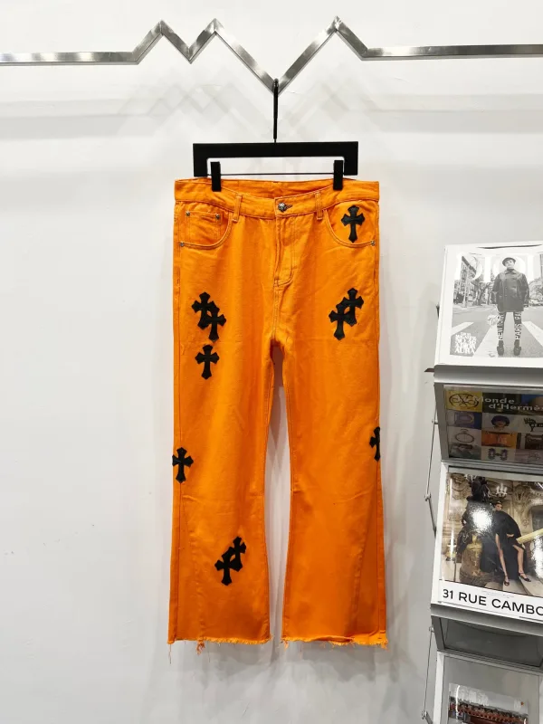 Chrome Hearts Jeans replika lyx 1:1 Orange Cotton Denim Washed