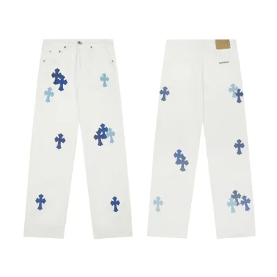 Chrome Hearts Jeans replika lyx 1:1 Rosa Vit Läder Denim