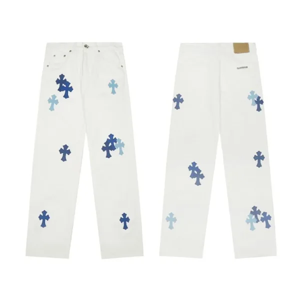 Chrome Hearts Jeans replika lyx 1:1 Rosa Vit Läder Denim