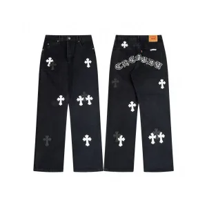 Chrome Hearts Jeans replika lyx Svart Grå Fårskinn Denim Vintage