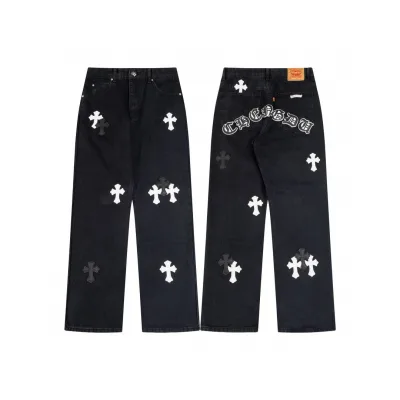 Chrome Hearts Jeans replika lyx Svart Grå Fårskinn Denim Vintage