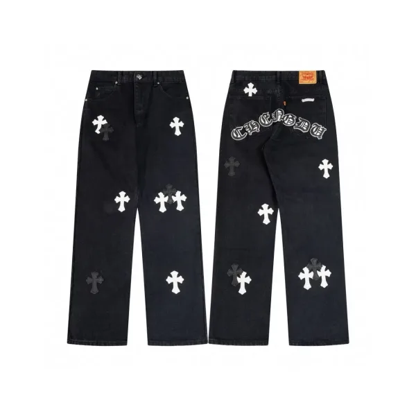 Chrome Hearts Jeans replika lyx Svart Grå Fårskinn Denim Vintage