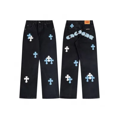 Chrome Hearts Jeans replika lyx Svart Grå Fårskinn Denim Vintage
