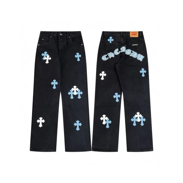 Chrome Hearts Jeans replika lyx Svart Grå Fårskinn Denim Vintage