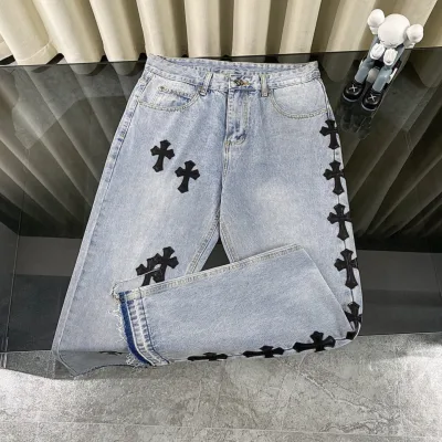 Chrome Hearts Jeans replika lyx Svart Vit Denim tvättad av