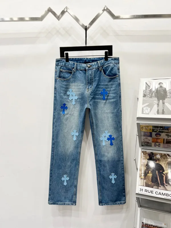 Chrome Hearts Jeans replika lyx Svart Vit Läder Fårskinn tvättat