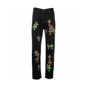 Chrome Hearts Jeans replika lyx Grön Blå Läder Denim Vintage