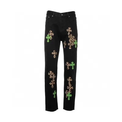 Chrome Hearts Jeans replika lyx Grön Blå Läder Denim Vintage
