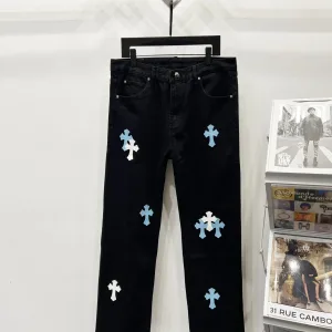 Chrome Hearts Jeans replika lyx Läder Fårskinn Washed Is Cross