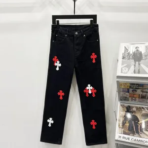 Chrome Hearts Jeans replika lyx Läder Fårskinn Washed Is Cross