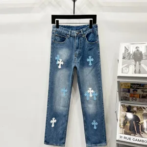 Chrome Hearts Jeans replika lyx Läder Fårskinn Washed Is Cross