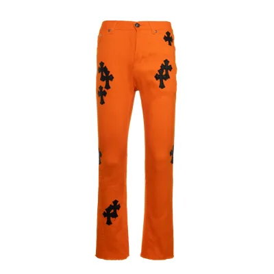 Chrome Hearts Jeans replika lyx Orange Svart Läder Camouflage Collaboration