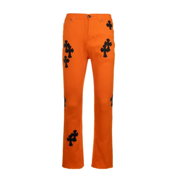Chrome Hearts Jeans replika lyx Orange Svart Läder Camouflage Collaboration