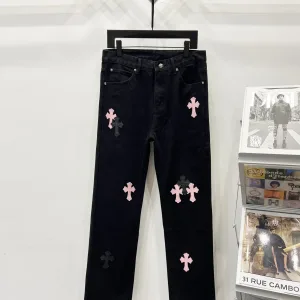 Chrome Hearts Jeans replika lyx Orange Läder Fårskinn tvättad Is