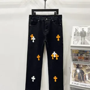 Chrome Hearts Jeans replika lyx Orange Läder Fårskinn tvättad Is