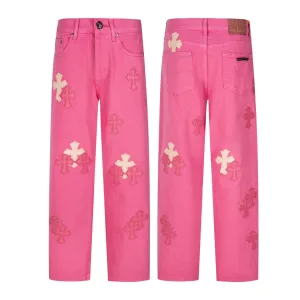 Chrome Hearts Jeans replika lyx Rosa Blå Tvättad dopaminlook