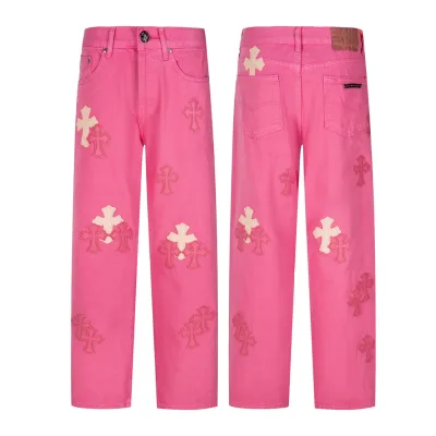 Chrome Hearts Jeans replika lyx Rosa Blå Tvättad dopaminlook
