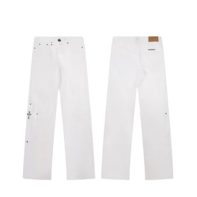 Chrome Hearts Jeans replika lyx Rosa Vit Läder Denim tvättad