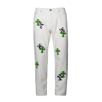 Chrome Hearts Jeans replika lyx super klon Vit Grönt Läder