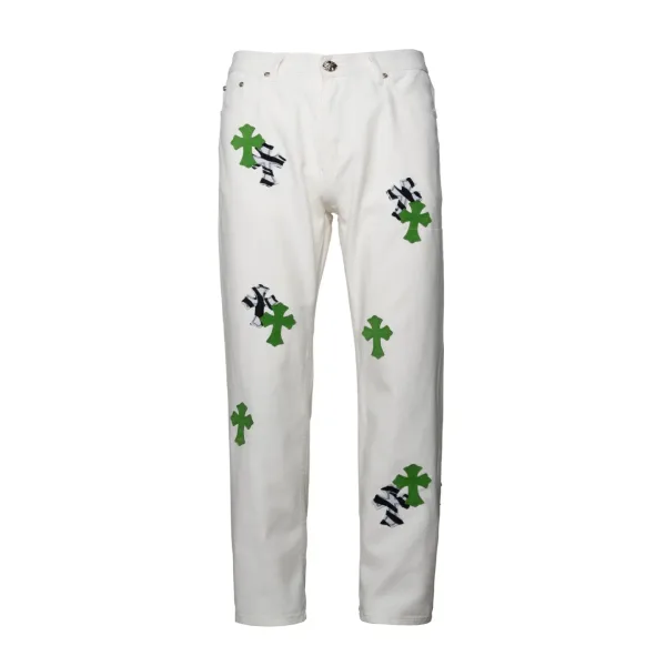 Chrome Hearts Jeans replika lyx super klon Vit Grönt Läder