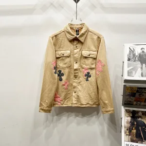 Chrome Hearts Shirt replica lyx Rosa Khaki Läder Logotyp Is