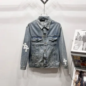 Chrome Hearts Shirt replica lyx Vit Silver Läder Denim tvättad