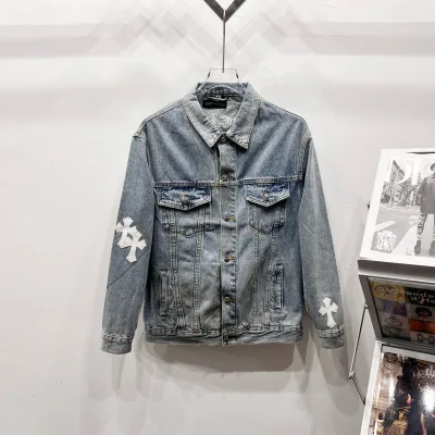 Chrome Hearts Shirt replica lyx Vit Silver Läder Denim tvättad