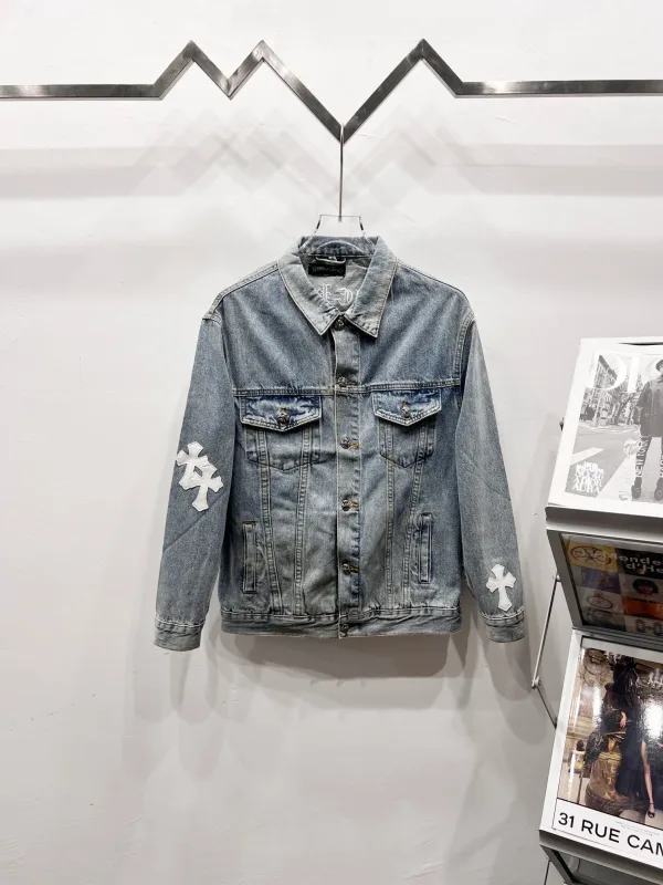 Chrome Hearts Shirt replica lyx Vit Silver Läder Denim tvättad
