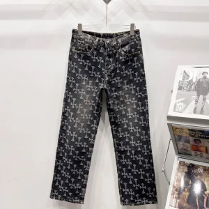 Chrome Hearts Kortärmad replika lyx Silver Vit Denim Bomull