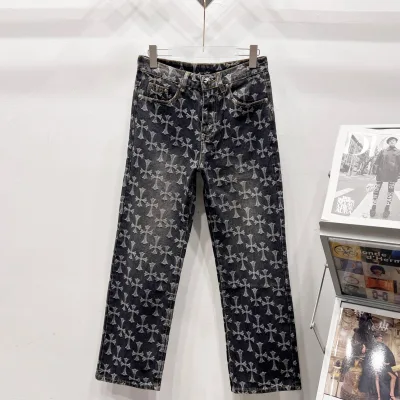 Chrome Hearts Kortärmad replika lyx Silver Vit Denim Bomull