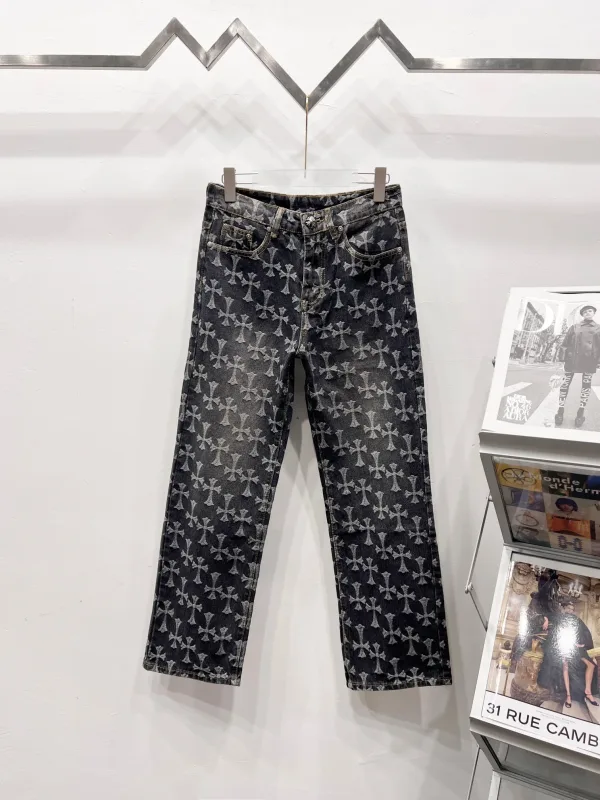 Chrome Hearts Kortärmad replika lyx Silver Vit Denim Bomull